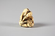 Netsuke of Two Wrestlers, Ivory, Japan