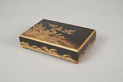 Box with Design of a Plum Tree and Pine, Gold and silver maki-e on black lacquer, Japan