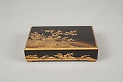 Box with Design of a Plum Tree and Pine, Gold and silver maki-e on black lacquer, Japan
