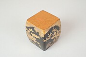 Ash Container (Takigara-ire) for Incense Ceremony, with Family Crest, Pine, Bamboo, and Plum, Lacquered wood with gold, silver togidashimaki-e, hiramaki-e, and cutout gold leaf, Japan