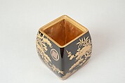 Ash Container (Takigara-ire) for Incense Ceremony, with Family Crest, Pine, Bamboo, and Plum, Lacquered wood with gold, silver togidashimaki-e, hiramaki-e, and cutout gold leaf, Japan