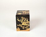 Tiered Incense Box (Jūkōgō) with Family Crest, Pine, Bamboo, and Plum, Lacquer with sprinkled gold, Japan