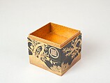 Tiered Incense Box (Jūkōgō) with Family Crest, Pine, Bamboo, and Plum, Lacquer with sprinkled gold, Japan