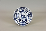 Plate with women and plants, Porcelain painted in underglaze cobalt blue (Jingdezhen ware), China