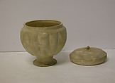 Stem cup with cover, Earthenware with olive glaze, China