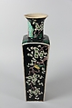 Square vase with birds and flowers, Porcelain painted in polychrome enamels over a black ground (Jingdezhen ware, famille noire), China