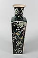 Square vase with birds and flowers, Porcelain painted in polychrome enamels over a black ground (Jingdezhen ware, famille noire), China