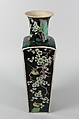 Square vase with birds and flowers, Porcelain painted in polychrome enamels over a black ground (Jingdezhen ware, famille noire), China