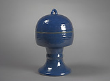 Vessel for Ritual Offering (Dou), Porcelain with low-relief decoration under dark blue glaze, China