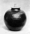 Tea caddy, Clay, very finely potted, covered with black-brown glaze; ivory top (Takatori ware, Karamono style), Japan