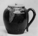Tea jar, Pottery with handle and ivory-colored lid; Satsuma-like glazes over a light brown ground (Takatori ware), Japan