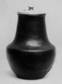 Tea jar, Dark brown clay covered with an almost even green glaze (Satsuma ware), Japan