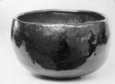 Teabowl, Tokunyu Japanese, Pottery with black glaze (Raku ware), Japan