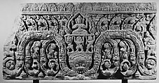 Carved Lintel with Three-Headed Buddha, Sandstone, Thailand or Cambodia