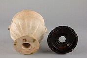 Stem cup, Earthenware with molded decoration under clear glaze, China