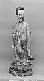 Figure of a Man, White porcelain decorated with polychrome enamels, iron red, and gold (Satsuma ware) (Satsuma ware), Japan