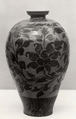 Maebyeong, Stoneware with underglaze iron-brown decoration of peonies and floral scrolls under celadon glaze, Korea