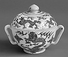 Covered bowl with dragons, Porcelain painted in underglaze cobalt blue (Jingdezhen ware), China
