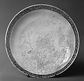 Saucer with flowers, Porcelain painted in overglaze blue and white enamels, gilding (Jingdezhen ware), China