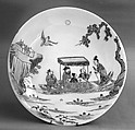 Saucer with scene of Su Dongpo visiting Red Cliff, Porcelain painted in overglaze polychrome enamels (Jingdezhen ware), China