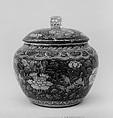 Covered Jar, Clay covered with a crackled glaze and decorated with polychrome enamels (Hizen ware, Kutani type), Japan