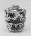 Cup and Cover, White porcelain with slip relief; decorated with blue under the glaze, polychrome enamels, Japan