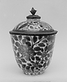 Cup and Cover, White porcelain decorated with blue under the glaze, iron red and gold, silver mounted (Arita ware, Ko Imari style), Japan