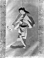 Female Dancer with a Fan, Hanging scroll; ink and color on paper, Japan
