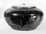 Tea jar, Clay, dark brown glaze with lighter shadings (Seto ware), Japan