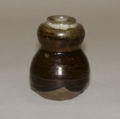 Tea jar, Clay, thick brown glaze with splashes on neck and shoulder (Seto ware), Japan