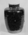Tea jar, Clay, brown glaze with blue and light brown (Seto ware), Japan