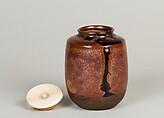 Tea Caddy, Stoneware with metallic glaze with dark brown splash (Seto ware), Japan