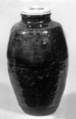 Tea jar, Clay; dark brown glaze flecked and shaded with lighter tones (Seto ware), Japan