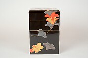 Tiered Food Box (Jūbako) with Garland of Azaleas, Yamamoto Shunshō School, Lacquered wood with gold, silver, beige, and red togidashimaki-e on black ground, Japan