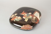Document Box with Design of Chinese Children at Play, Style of Ogawa Haritsu (Ritsuō) (Japanese, 1663–1747), Colored lacquer, gold and silver foil, mother-of-pearl, ivory, tortoiseshell, and ceramic on black lacquer, Japan
