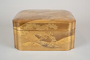 Box with Design of Cherry Blossoms at Mount Yoshino, Gold and silver maki-e on gold lacquer, Japan
