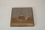 Writing Box with Portrait of Fujiwara no Ietaka and His Poem about the Tatsuta River, Lacquered wood with gold and silver hiramaki-e, togidashimaki-e, and red lacquer on silver ground, Japan