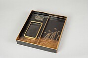 Writing Box with Design of Six Poets under a Cherry Tree and a Pine, Gold and silver maki-e, colored lacquer, and mother-of-pearl inlay on black lacquer, Japan