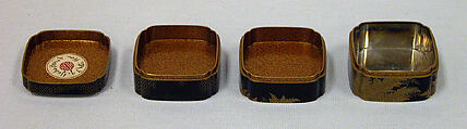 Box of Three Trays with Decoration of Ferns, Gold maki-e on black lacquer, Japan