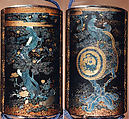 Case (Inrō) with Design of Pine and Cherry Tree (obverse); Rooster and Hen on a Drum (reverse), Black lacquer inlaid with gold foil and mother-of-pearl, Japan