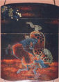 Case (Inrō) with Design of Two Horses Beneath Flowering Cherry Tree, Lacquer, roiro, nashiji, aogai, gold foil; Interior: nashiji and fundame, Japan
