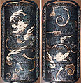 Case (Inrō) with Two Four-Clawed Dragons among Swirling Clouds, Lacquer, roiro, aogai and gold foil kirigane, white lacquer, inlaid eyes; Interior: nashiji and fundame, Japan