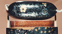 Case (Inrō) with Design of Peony and Cherry Tree (obverse); Peacock (reverse), Aogai shell and gold foil inlay on black lacquer, Japan