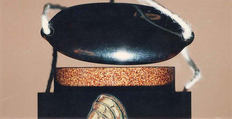 Case (Inrō) with Design of Moth and Butterflies beside Flowering Mustard Plant, Lacquer, roiro, gold takamakie, ceramic, raden inlay; Interior: nashiji and fundame, Japan
