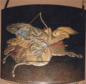Case (Inrō) with Design of Mounted Hunter Shooting at Hares, Lacquer, roiro, nashiji, gold, silver and red hiramakie, togidashi, raden; Interior: red lacquer and fundame, Japan