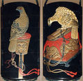 Case (Inrō) with Design of Hawks on Tasseled Perches, Kano Terunobu (1717–63)  , Yusei, Lacquer, roiro, white lacquer, gold and coloured hiramakie; Interior: nashiji and fundame, Japan