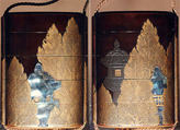 Case (Inrō) with Design of Stone Lanterns beside Cryptomeria Trees, Lacquer, dark brown, gold and silver hiramakie, aogai; Interior: roiro and fundame, Japan