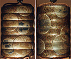 Inrō with Flower Roundels, Six cases; lacquered wood with gold, silver hiramaki-e, togidashimaki-e, gold foil application on gyōbu nashiji  lacquer ground; Netsuke: lacquer and metal kagamibuta type; incised flowers; Ojime: metal bead with flowers and grasses, Japan
