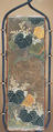 Case (Inrō) in the Shape of Wood Seal with Decoration of Pheonix and Paulownia Tree, Lacquer with red, black green, brown, and white painted lacquer 
on gray ground
Ojime: kingfisher on lotus stem; wood, stained ivory and mother-of-pearl inlay
Netsuke: yamabushi and wood gatherers, Japan