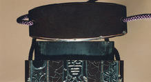 Case (Inrō) with Design taken from 'Fang Shi Mopu' (Book of Ink Cake Designs) (obverse); Large Jar on Stand (reverse), Fangshi Mopu, Black hiramaki-e, takamaki-e, ceramic and mother-of-pearl inlay;
Interior: Roiro and fundame, Japan